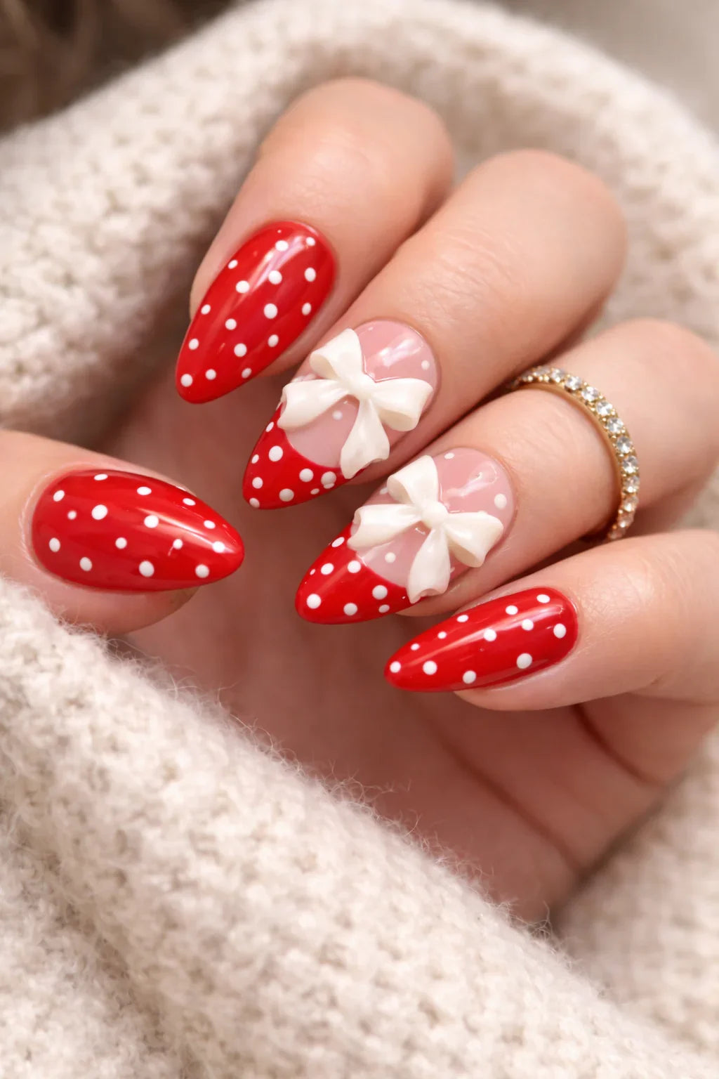 Kit Press-on Nails Rouge Pois Blancs et Nœuds