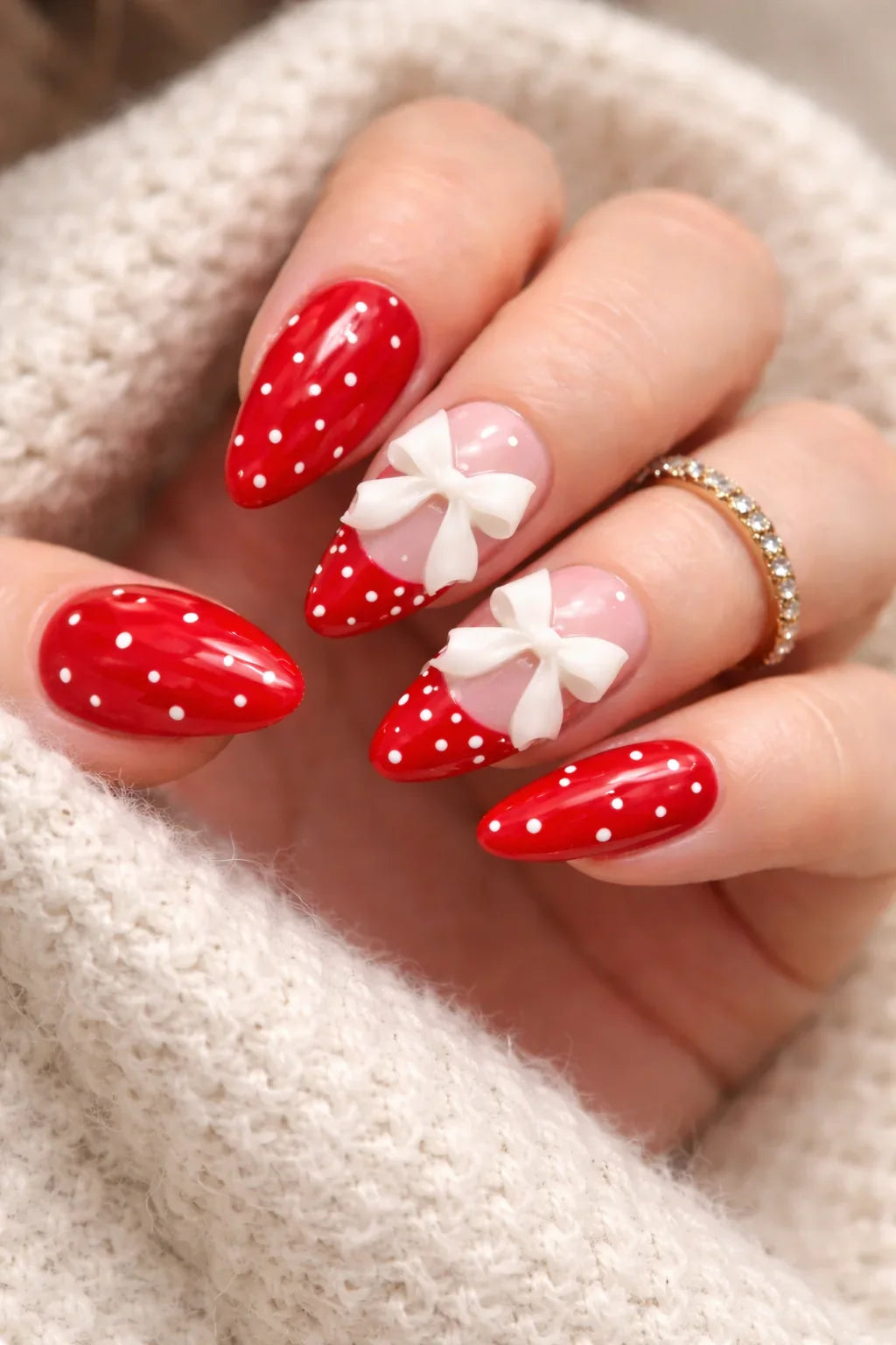 Kit Press-on Nails Rouge Pois Blancs et Nœuds