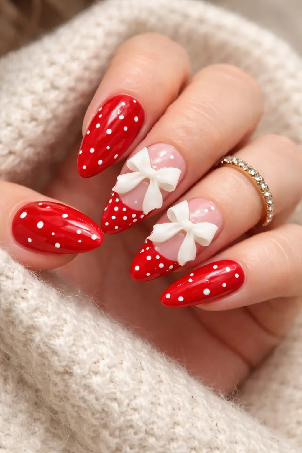 Kit Press-on Nails Rouge Pois Blancs et Nœuds
