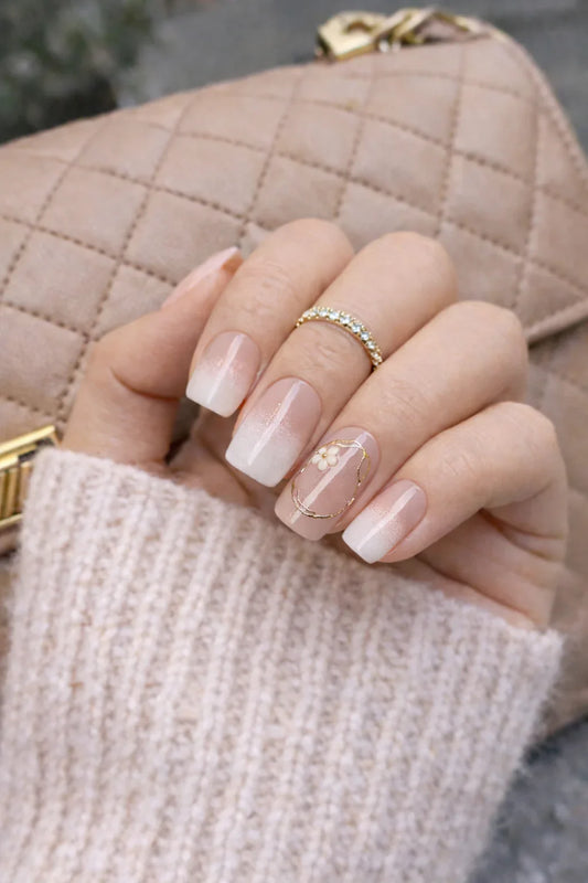Kit Press-on Nails Nude Dégradé Doré